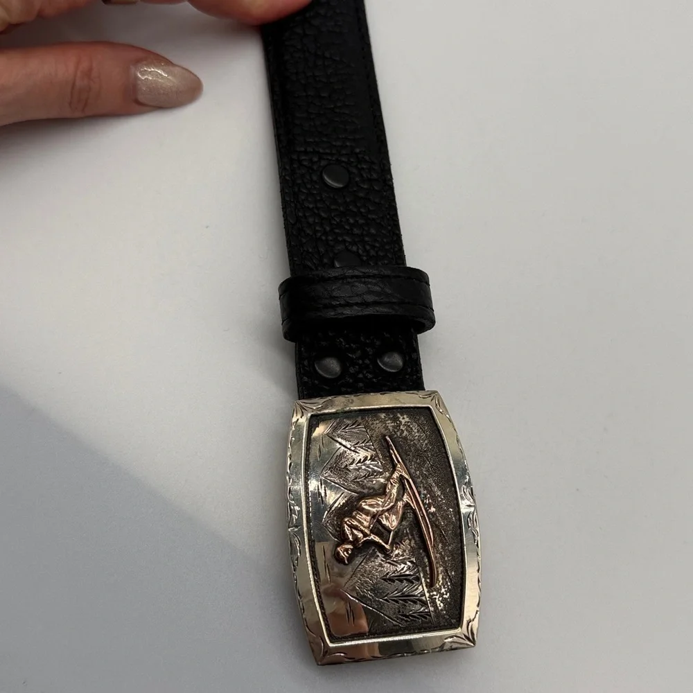 Comstock Heritage Preston B Skier SS Buckle Black Bison Belt Size 42